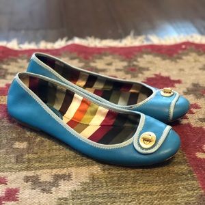 Coach Blue Leather Flats with Gold Hardware Sz 9